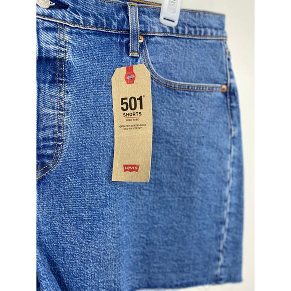 Levi's 501 Blue Denim Button Fly High Rise Cut Off Jean Shorts NEW 20W - Picture 5 of 12